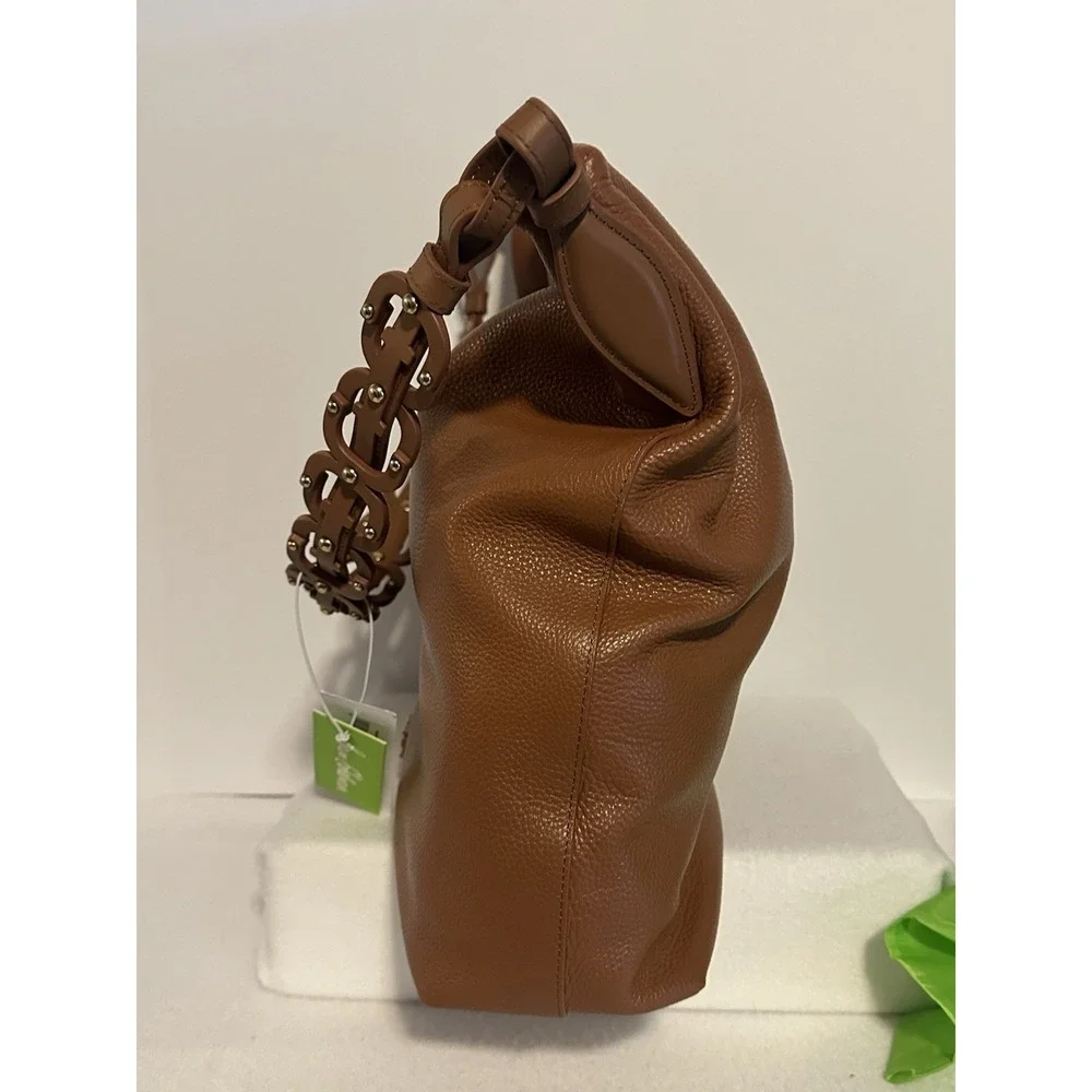 Sam Edelman Hobo Bag Bay Large Genuine Leather Chainlink Shoulder Caramel/Brown - Picture 10 of 13